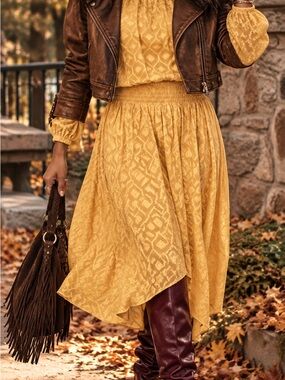 Tommy Hilfiger Mustard  Yellow Smocked Waist Midi Dress  - Women